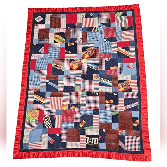 Vintage Handmade Patchwork Quilted Candy Themed Throw